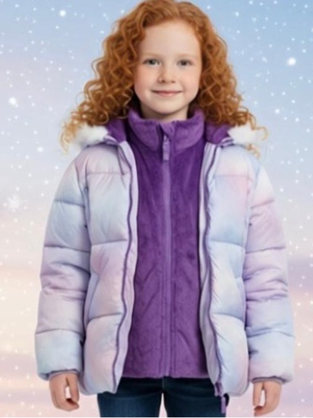Snozu Girl’s Pastel Fleece Lined Puffer Coat (Size: 2T)(missing fur hood edging)